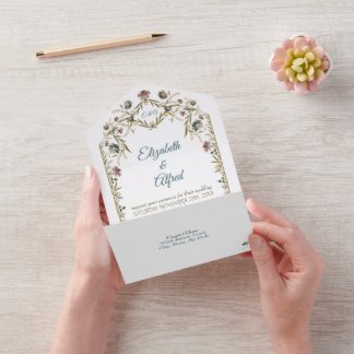 Invitation Tout En Un Vigne Florale Monogramme Vintage