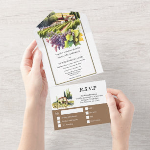 Invitation Tout En Un Vignoble toscan mariage aquarelle Toscane villa to