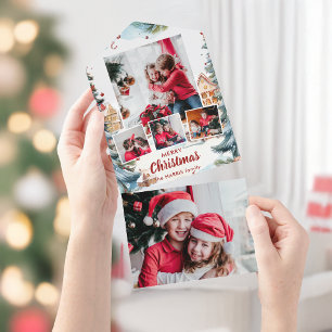 Invitation Tout En Un Village des neiges d'hiver Festif à quatre photos