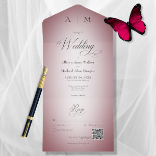 Invitation Tout En Un Vin Bourgogne minimal et flou blanc Code QR modern