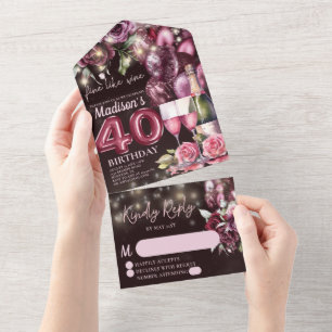 Invitation Tout En Un Vin de luxe 40e anniversaire Rsvp