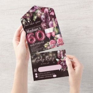 Invitation Tout En Un Vin de luxe 60e anniversaire Rsvp