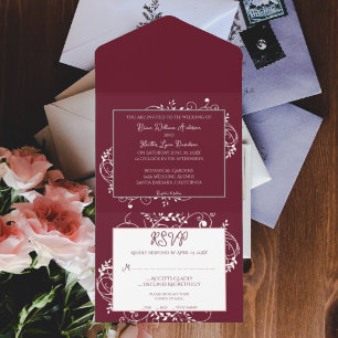Invitation Tout En Un Vin Flourdissant Mariage tout en un