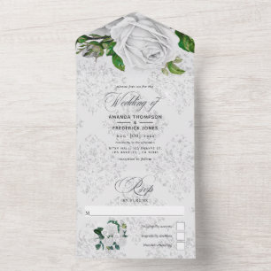 Invitation Tout En Un Vintage Blanc Roses Mariage Tout en un