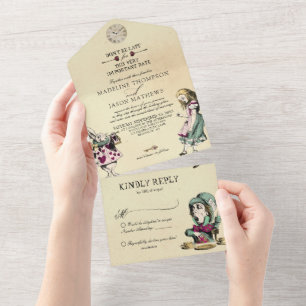 Invitation Tout En Un Vintage Blush Mint Alice en Wonderland Mariage