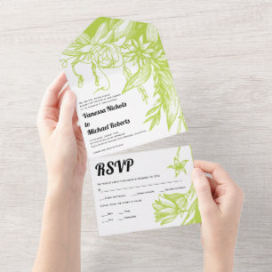Invitation Tout En Un Vintage citron vert fleurs d'art mariage