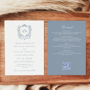 Invitation Tout en un Vintage Crest Monogramme QR Code Mariag
