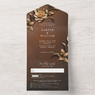 Invitation Tout En Un Vintage feuillage doré rsvp joint mariage
