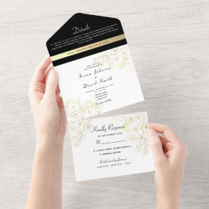 Invitation Tout En Un Vintage Gold Black et Mariage blanc