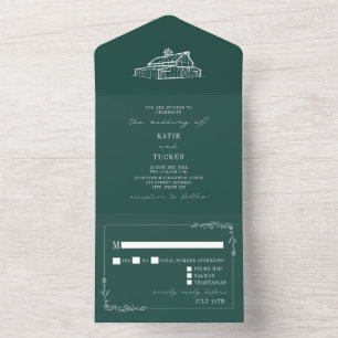 Invitation Tout En Un Vintage Grange Rustique Emerald Farm Wedding RSVP
