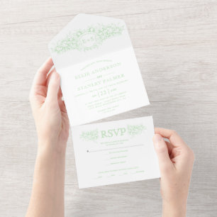 Invitation Tout En Un Vintage mine verte heraldique mariage