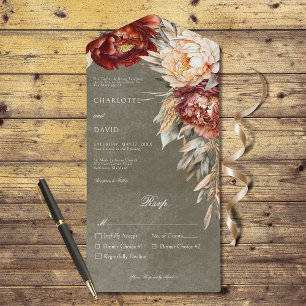 Invitation Tout En Un Vintage Rust & Cream Peonies Floral Sage Dîner