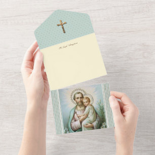 Invitation Tout En Un Vintage Saint-Joseph Jésus Écriture religieuse    