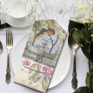Invitation Tout En Un Vintage Style violet orchidée photo QR Code Site W