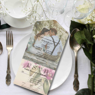 Invitation Tout En Un Vintage violet orchidée Grand site photo
