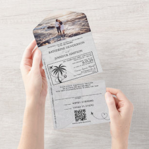 Invitation Tout En Un Violet Mariage du passeport mexicain