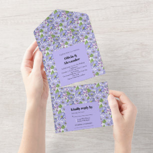Invitation Tout En Un Violettes violettes aquarelle et motif floral