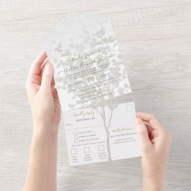 Invitation Tout En Un Votre photo Eucalyptus Tree Gold cadre géométrique (Déchirure)