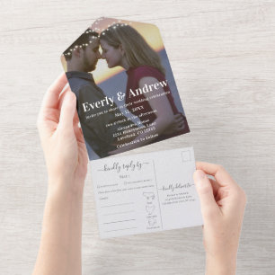 Invitation Tout En Un Votre Photo Simple Moderne Chaîne Lumières Mariage