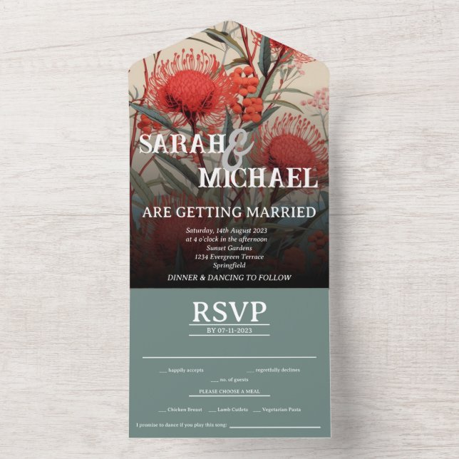 Invitation Tout En Un Waratah botanique australien (À l'intérieur)