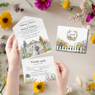 Invitation Tout En Un Watercolor Garden Porte Fleur sauvage Mariage QR C