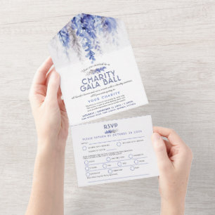 Invitation Tout En Un Watercolor hiver bleu soirée gala de bienfaisance