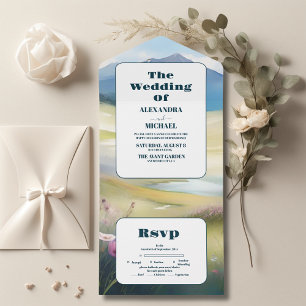 Invitation Tout En Un Watercolor Mountains Pine Forest Mariage