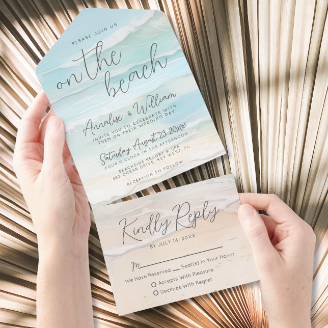 Invitation Tout En Un Watercolor On The Beach Wedding (Watercolor On The Beach Wedding All in One Invitation)