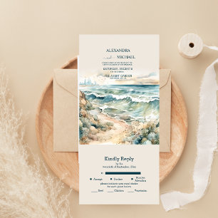 Invitation Tout En Un Watercolor Summer Ocean Beach Mariage