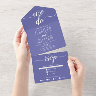 Invitation Tout En Un "We do" periwinkle mariage de calligraphie de scri