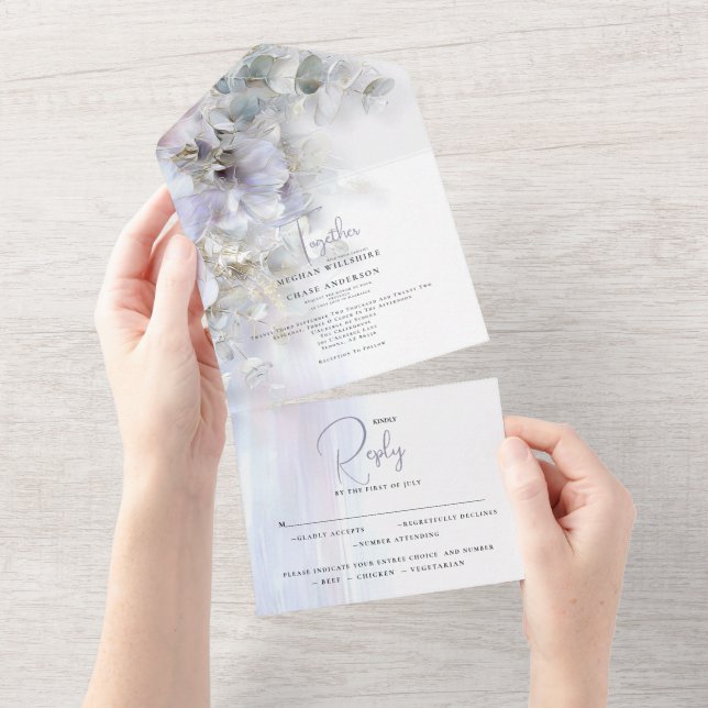 Invitation Tout En Un Wedding Pastel Peonies (Déchirure)