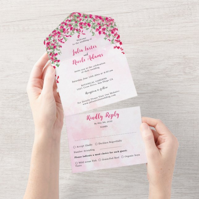 Invitation Tout En Un Wedding shower forestier tropical des Bougainvilli (Déchirure)