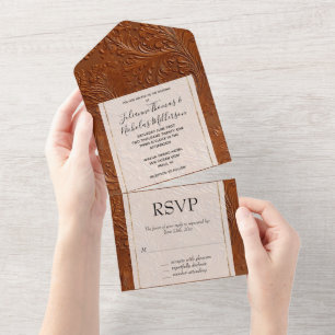 Invitation Tout En Un Western Cowgirl Cowboy Tan Brown Bohème