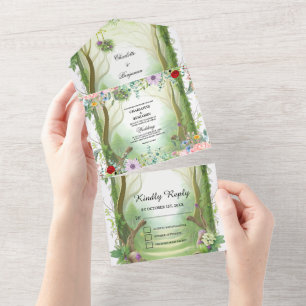 Invitation Tout En Un Whispering Woodland Green Mariage forestier enchan