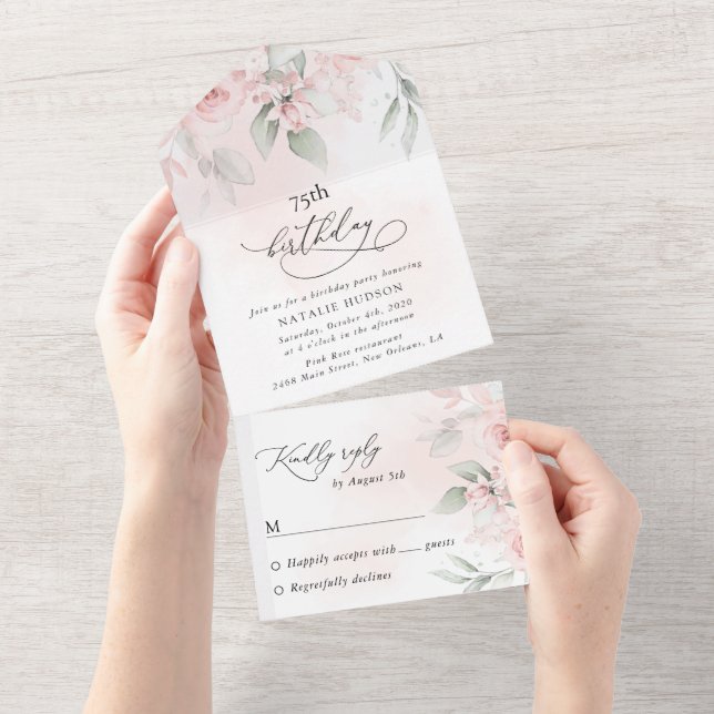 Invitation Tout En Un White Flowers, Cream Flowers, Boho, Birthday (Déchirure)