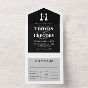 Invitation Tout En Un White King Chess Pièces Gay Mariage