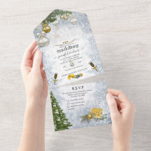 Invitation Tout En Un White Winter Celebration All in One Wedding Invita