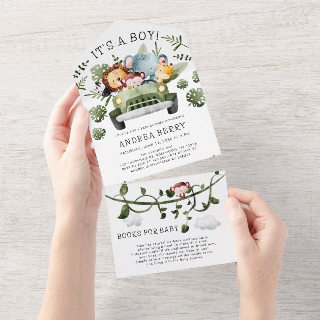 Invitation Tout En Un Wild One Safari Baby shower garçon (Déchirure)