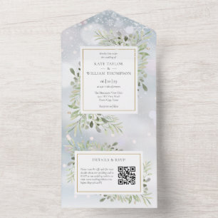 Invitation Tout En Un Winter Greenery QR Code Monogramme Mariage