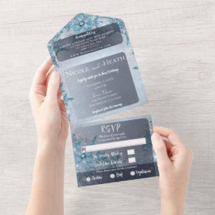 Invitation Tout En Un Winter Wonderland Blue Snowflakes Mariage