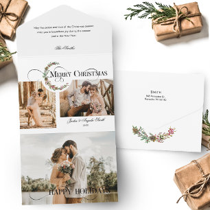 Invitation Tout En Un Wreath & Joyeux Noël Typographie multi-photo