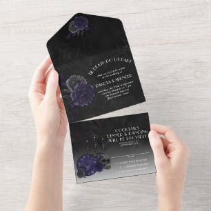 Invitation Tout En Un Zodiac Magie   Minuit Indigo Roses de crâne gothiq