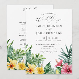 Invitation Tout en une aquarelle Mariage de fleurs tropicales