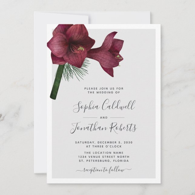 Invitation Tout en une Bourgogne Noël Floral Mariage (Devant)