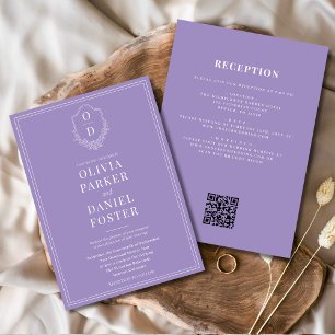 Invitation Tout en une Crest Lilac Purple QR Code Mariage