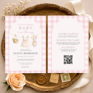 Invitation Tout en Une Fille Localement Cultivée Rose Baby Sh