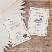 Tout en une main bleue dessinée QR Code Mariage