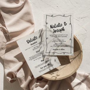 Invitation Tout en une main Écrit Cadre moderne Mariage rétro