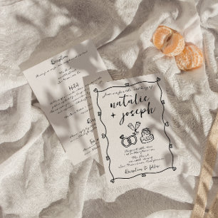 Invitation Tout en une main griffée dessinée Mariage écrit