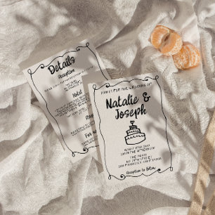 Invitation Tout en une main tiré Cake Retro Mariage cadre